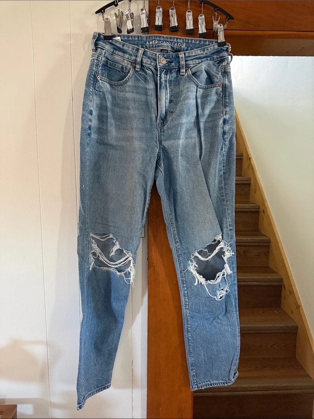 American Eagle Outfitters Ripped Light Blue Boyfriend Jeans